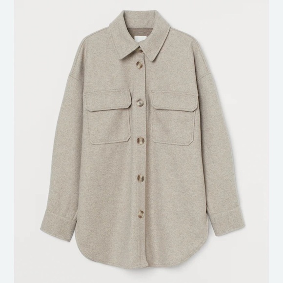 H&M Women’s Jersey Shirt Jacket Shacket in Light Beige Melange Medium - Picture 3 of 14